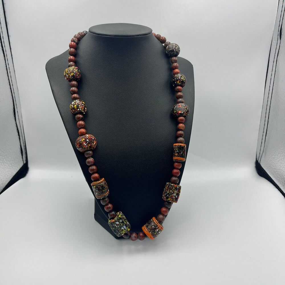 Hand made Red jasper and recycled glass Necklace